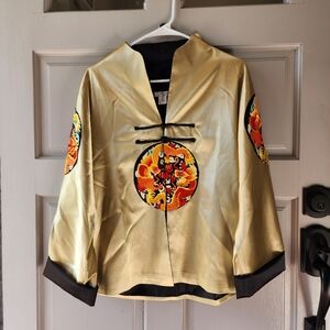 Vintage Grace Chuang New York Jacket Embroidered Dragons Gold Silk 100%  Large